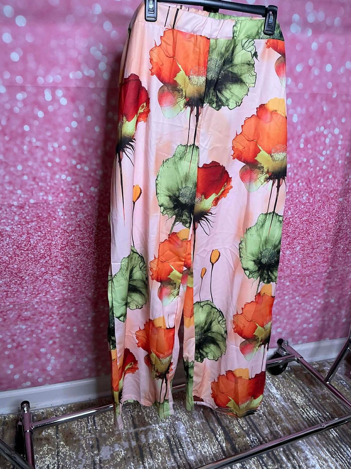 Watercolor Floral Wide-Leg Pants