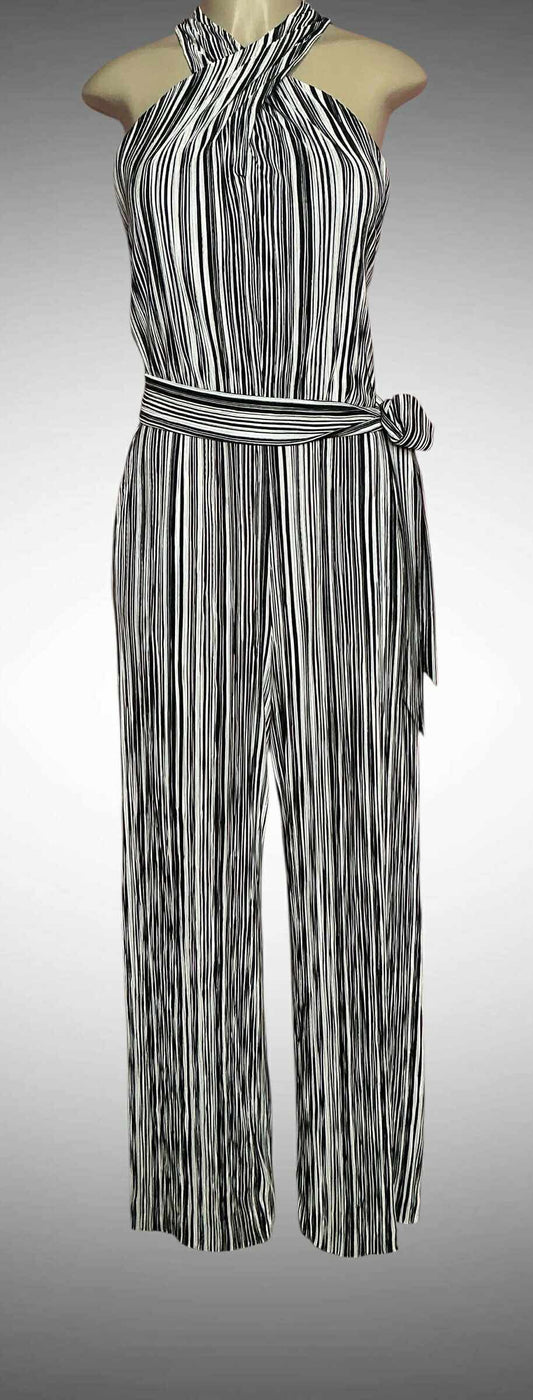 Black & White Striped Halter Jumpsuit