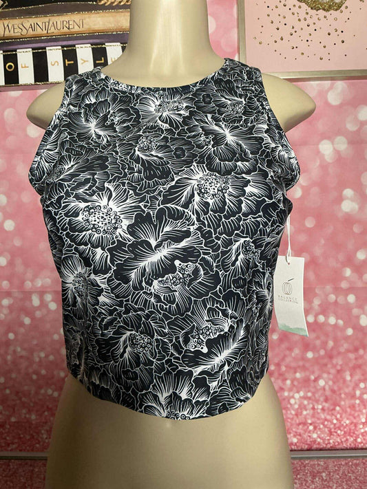 Black & White Floral Crop Tank Top