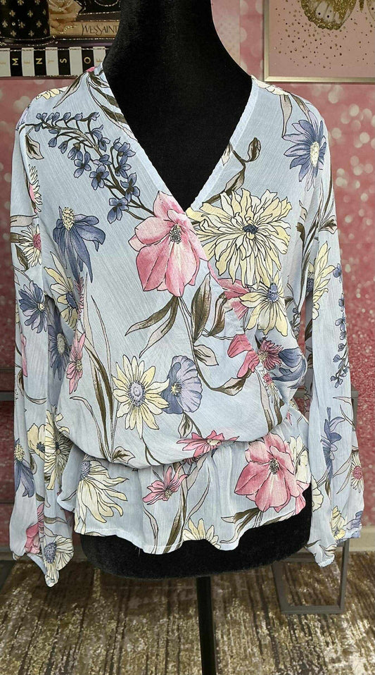 Pastel Floral Surplice Blouse