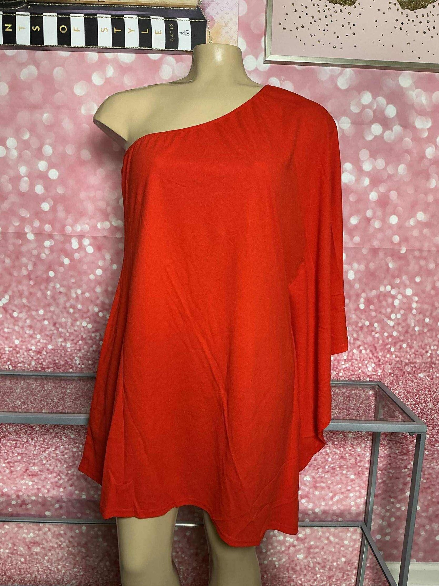 Red-Orange One-Shoulder Dress