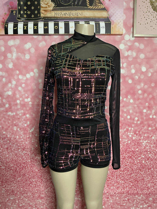 Black Mesh Sequin Romper