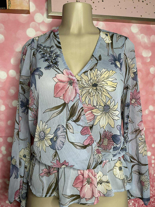 Blue Garden Wrap Blouse