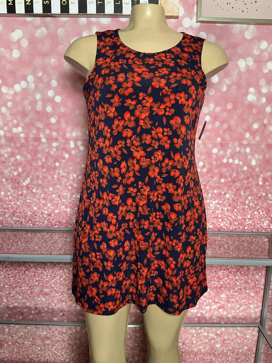Navy & Red Floral Sleeveless Dress