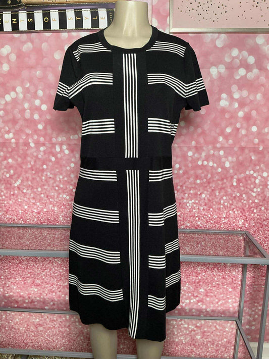 Anne Klein Black & White Geometric Stripe Dress