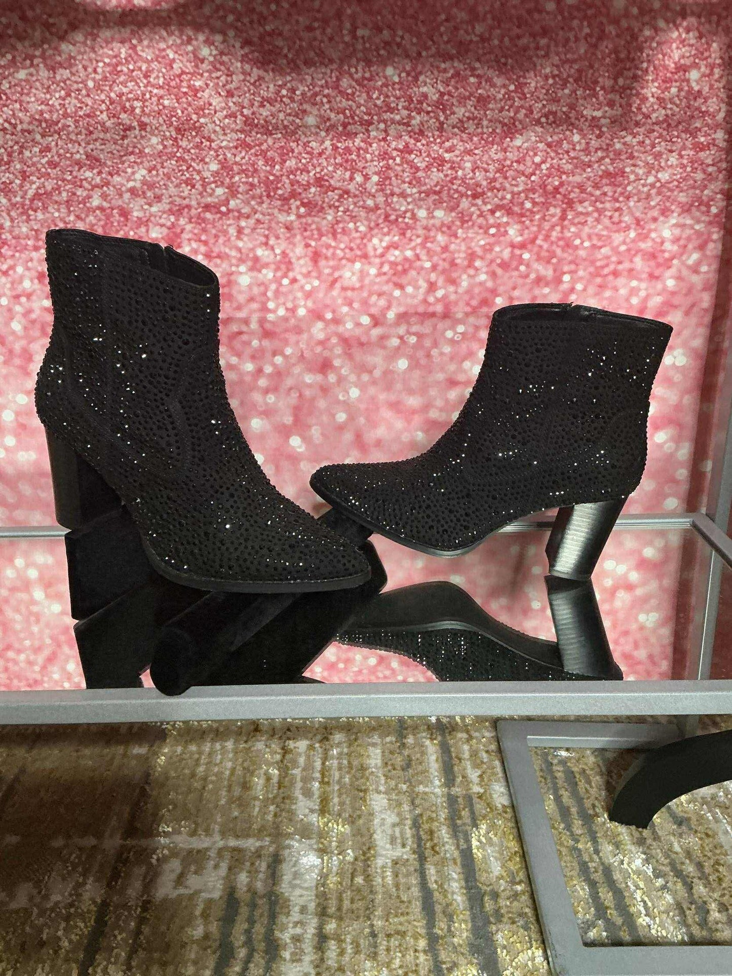 Black Rhinestone Ankle Booties