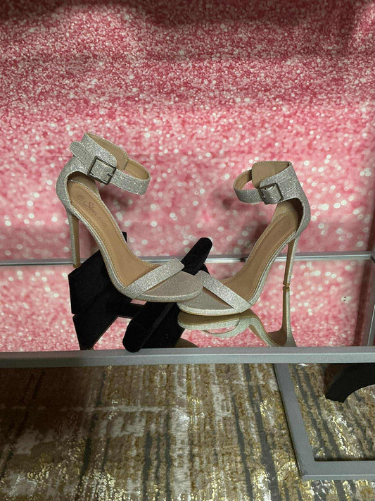 Silver Glitter Ankle Strap Heels